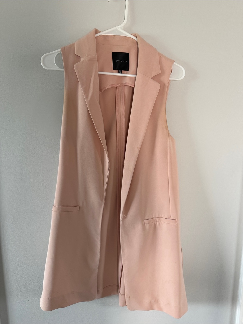 Dynamite Long Sleeveless Blazer Vest in Blush